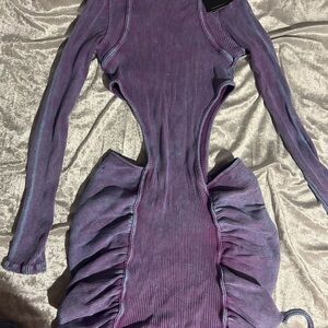 Purple Acid-Wash Cutout Dress